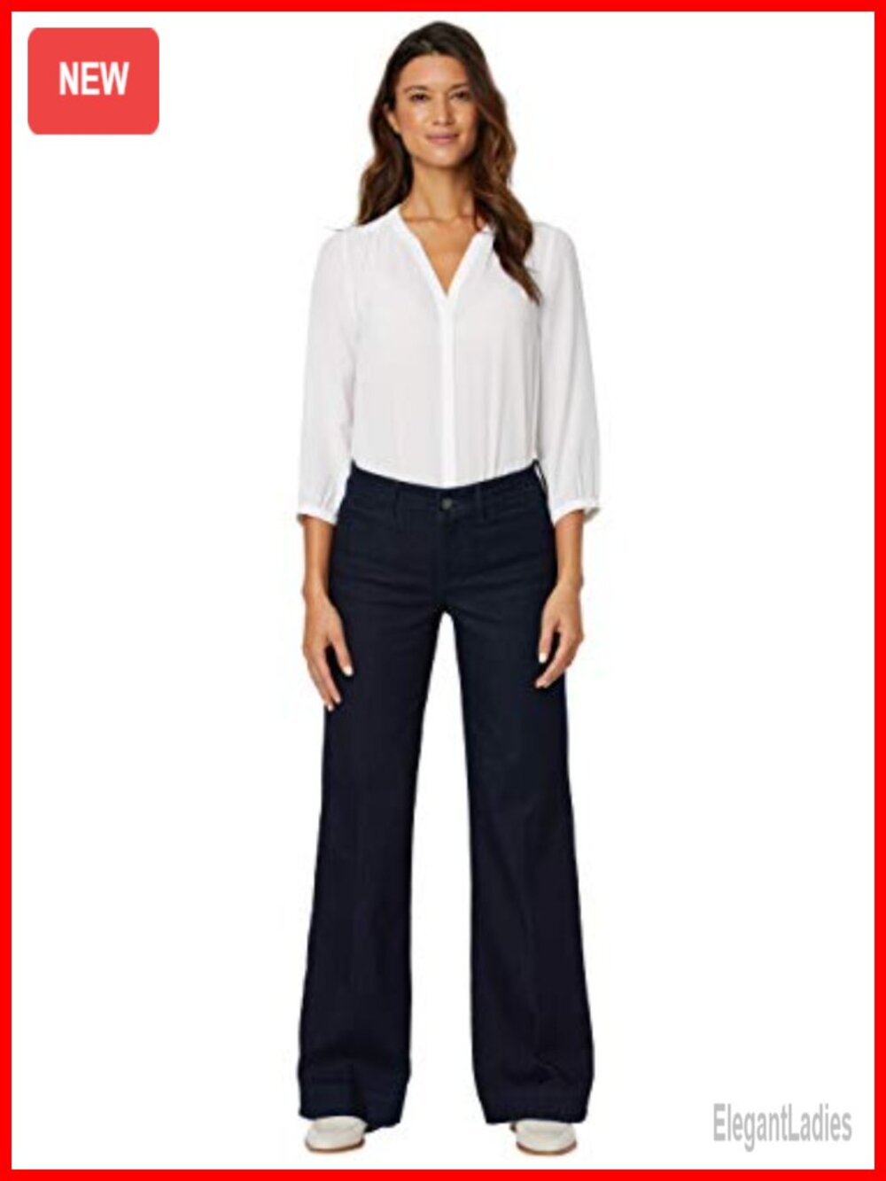 Wide Leg Trouser Jeans High Rise Slim Fit Ankle Cotton Blend Stretch